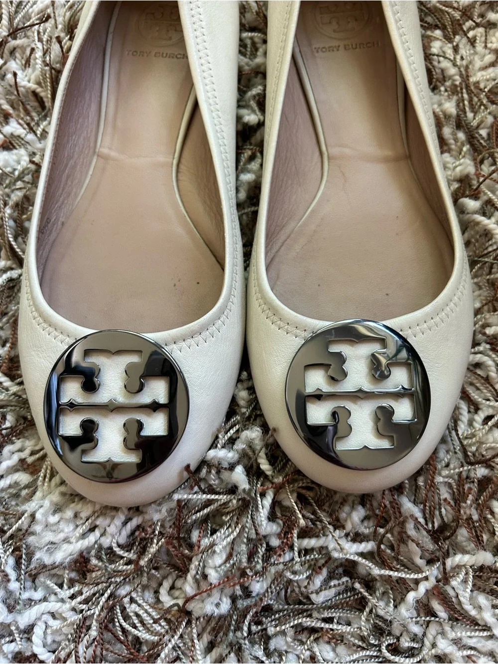 Tory Burch Cream Leather Flats Size 9.5